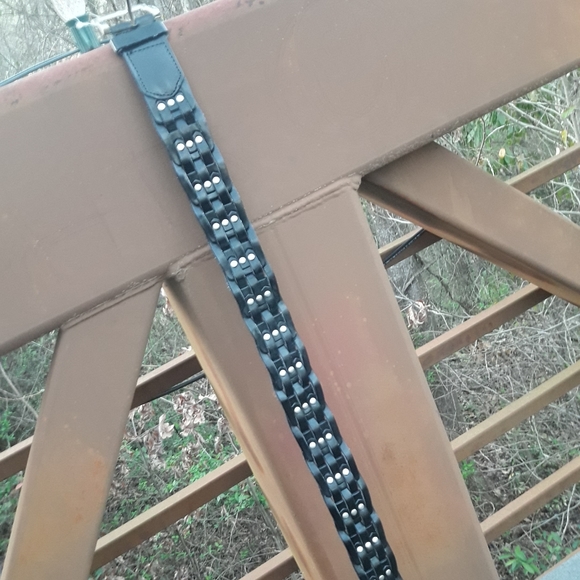 Genuine Leather Belt Metal Studded Rivets Grommets Gothic Grunge Punk Rock M-L - Picture 8 of 16